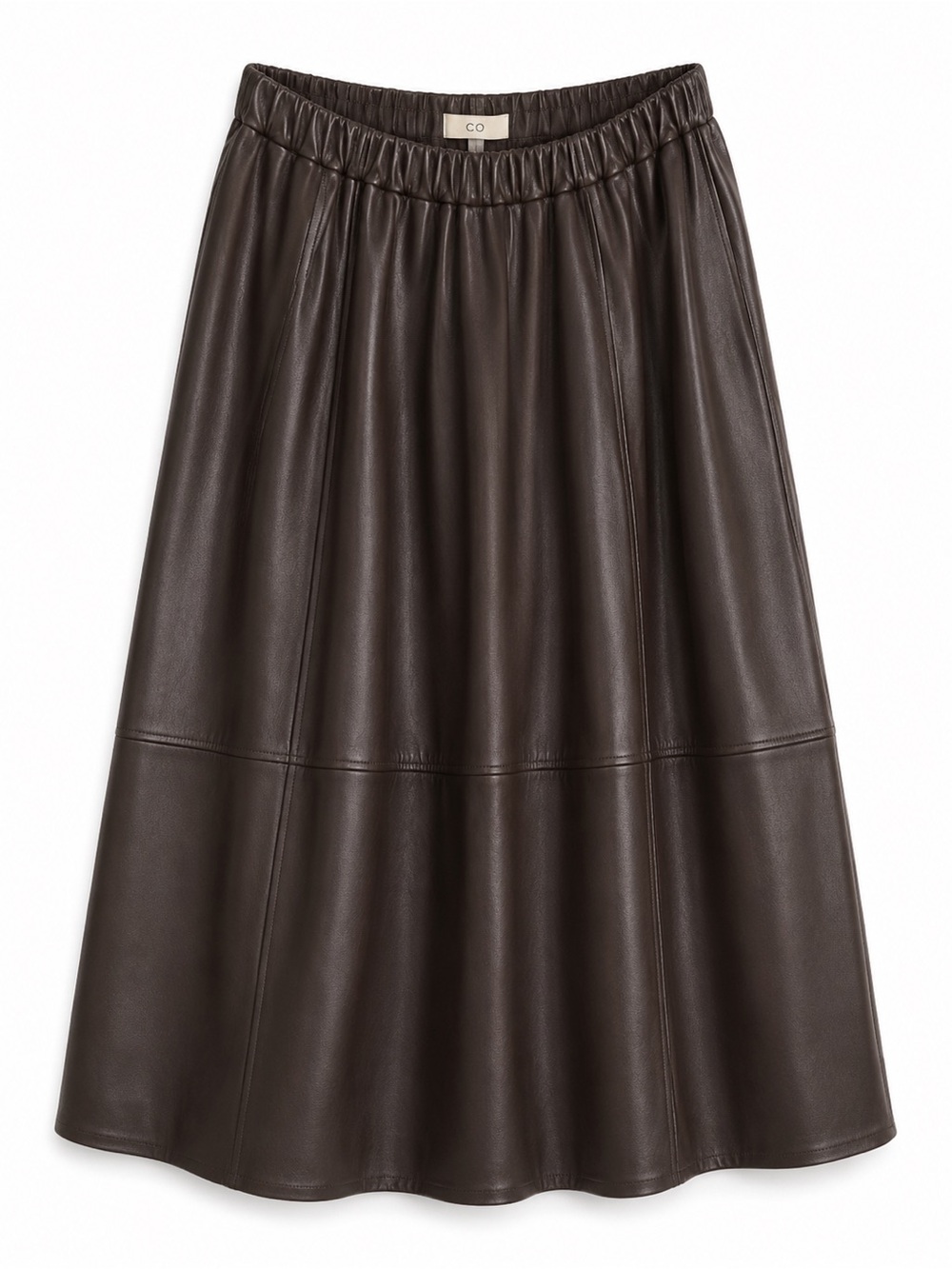 CO Lambskin Leather Bubble Midi Skirt